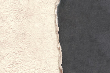Horizontal background with torn paper edge. Cardboard texture of black color and crumpled paper of...