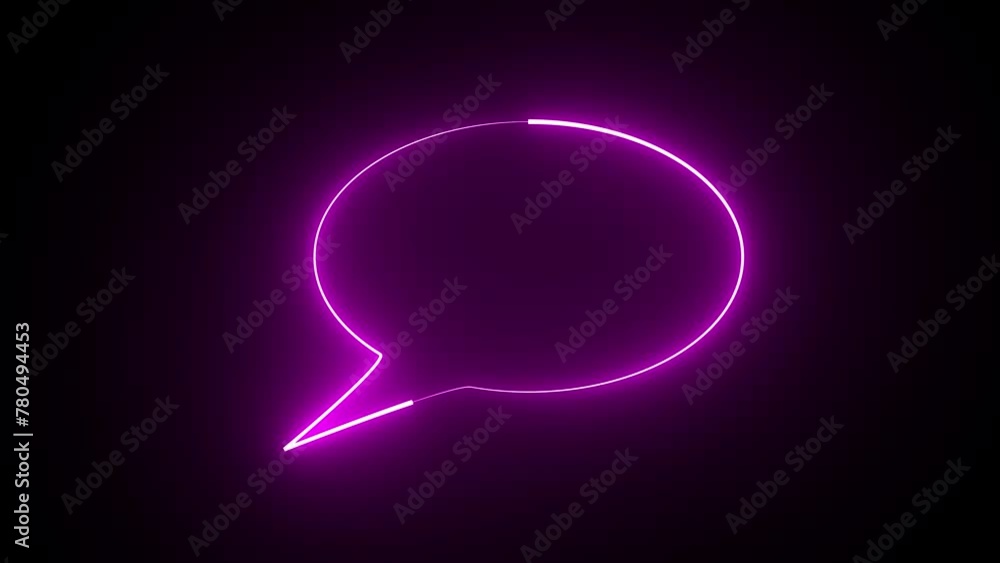 Poster neon speech bubble icon or circle empty frame animation on the black background. neon messenger line