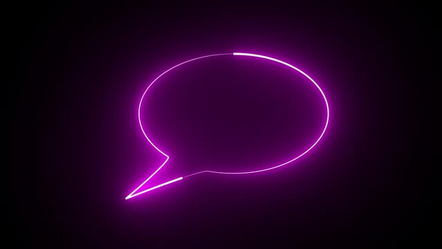 Neon Speech bubble icon or Circle empty frame animation on the black background. neon Messenger line icon. Speech bubble animation sign. Chat message.