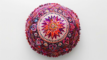 top view of Hippie Boho Style round pillow on white background
