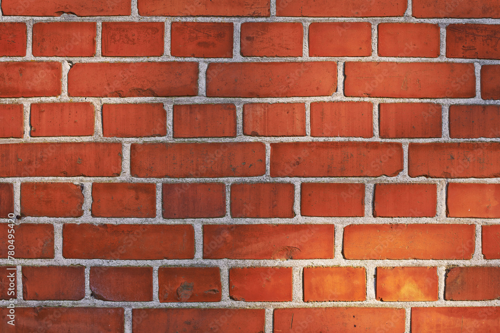 Poster red, brick and wall background with rough pattern, concrete texture and masonry in architecture. cra
