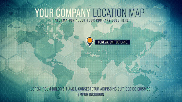 Editable Corporate World Map with Hexagon Background
