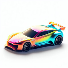 Fototapeta premium a classic sport car with bright colors on a white background. shiny automobile with rainbow colors. 3d illustration made with generative AI technology 