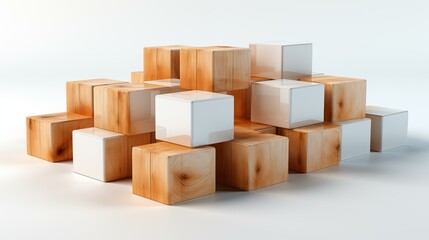 Wooden cubes on white background, isolated stack cube shape