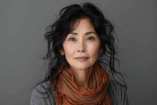 An elegant older woman beams with confidence and a warm smile, reflecting joy and satisfaction