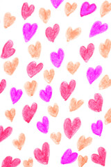 Hand Drawn Simple Scribble Love Hearts Sketch Illustration Pink on a White Background