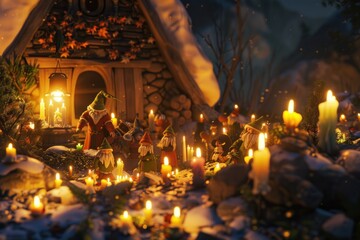 A group of gnomes are gathered together in a festive scene