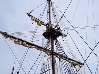 The Galleon Andalusia (El Galeón Andalucía), the reproduction of a 17th century Spanish galleon with six decks. Escala a Castelló festival, Port Azahar, Castellon, Spain