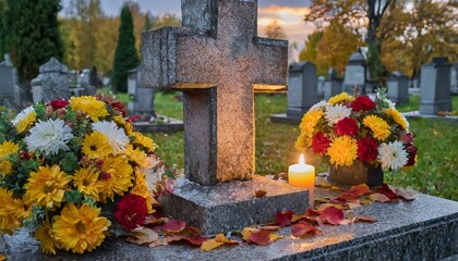 All Saints Day: Cemetery in November. Wszystkich Świętych. 