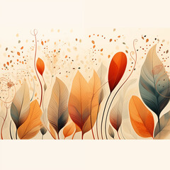 Autumn abstract background with organic lines and textures on white background.