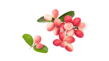 Group of Bengal-currants, Carandas-plum, Karanda, isolated on white background with clipping path, Top view, Flat lay.