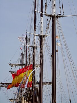 The Pascual Flores is pailebote or goleta ship build in 1917 as part of the sailing trade fleet of Torrevieja. Escala a Castell&oacute; festival, Port Azahar, Castellon, Spain 