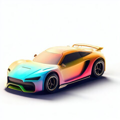  a classic sport car with bright colors on a white background. shiny automobile with rainbow colors. 3d illustration made with generative AI technology
