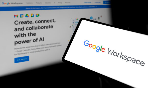 Dhaka, Bangladesh- 09 Apr 2024: Google Workspace logo is displayed on smartphone.