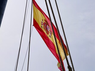 Spanish flag on the replica of the Victoria or Nao Victoria (