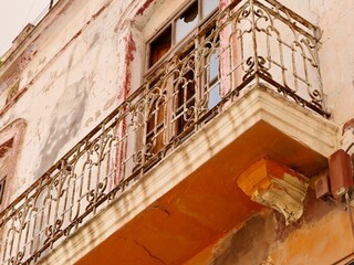Old building balcony at El Grao de Castellon, Castelló de la Plana, provincia Valencia,...