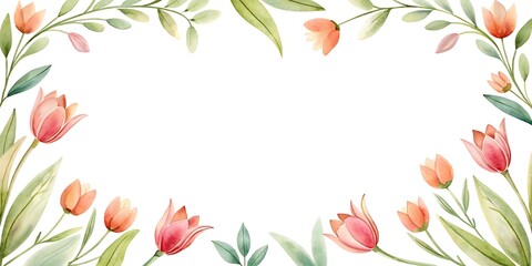 Spring Tulips Floral Border with Copy Space, Minimalist Frame of Spring Tulips Flowers, Tulips Border, Tulips Frame