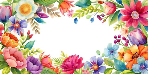Vibrant Spring Floral Border with Copy Space, Playful Spring Flowers Frame for Creative Designs