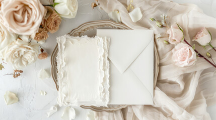 Wedding invitation mock up, boho style, neutral muted colors