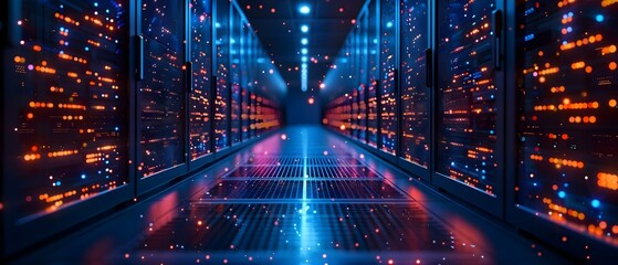 Modern Data Center: The Heartbeat of Cloud Security. Concept Cloud Security, Data Centers, Modern Technology, Cybersecurity, Cloud Computing - obrazy, fototapety, plakaty