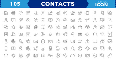 Contact & communication Iconset, outline icon for contact, chat and communication.Web and mobile icon. Chat, support, message, phone.Thin lines web icons set - Contact us. - obrazy, fototapety, plakaty