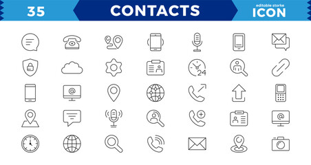 Contact & communication Iconset, outline icon for contact, chat and communication.Web and mobile icon. Chat, support, message, phone.Thin lines web icons set - Contact us.