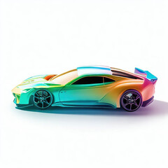 Naklejka premium a classic sport car with bright colors on a white background. shiny automobile with rainbow colors. 3d illustration made with generative AI technology 