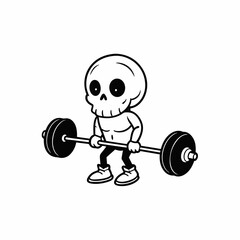 Cute smiling skeleton dead lifting a barbell