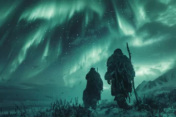 Foto op Plexiglas Viking shamans navigating the northern lights, their runes powerful enough to bend reality. © Natalia