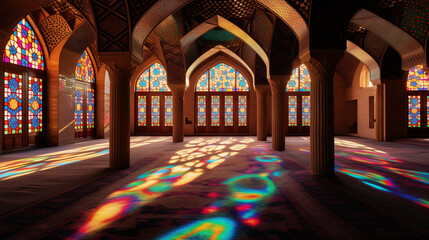 Interior of Mosque with tinted glass window