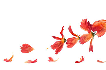 Petal flowers flying in the air in spring season isolated on background, falling blossom petal, levitation of beautiful tropical floral.