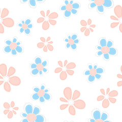 The pink and baby blue flowers pattern on on white background, seamless pattern, is repeatable