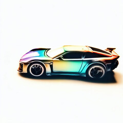 Fototapeta premium a classic sport car with bright colors on a white background. shiny automobile with rainbow colors. 3d illustration made with generative AI technology 
