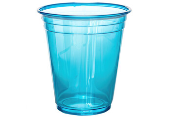 Empty blue transparent plastic cup isolated on white or transparent png