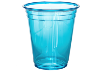 Empty blue transparent plastic cup isolated on white or transparent png