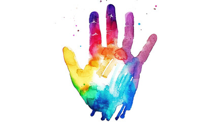 rainbow colored hand watercolor print isolated on white or transparent png