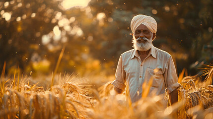 A punjabi farmer standing in a paddy field. - Powered by Adobe