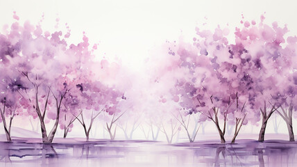 A garden of rose trees, an alley of cherries, a watercolor painting - obrazy, fototapety, plakaty