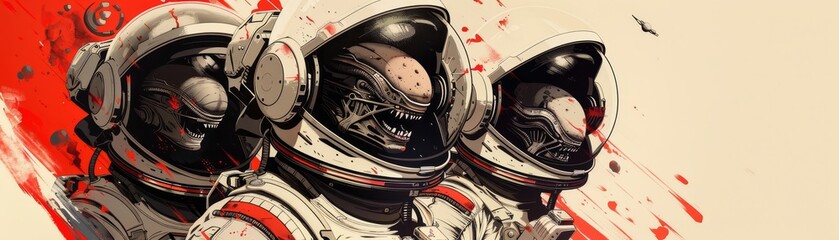 Astronauts facing a hostile alien race, forced to negotiate or fight for survival - obrazy, fototapety, plakaty