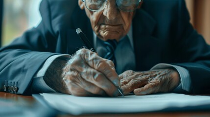 Businessman Signing Document in Office