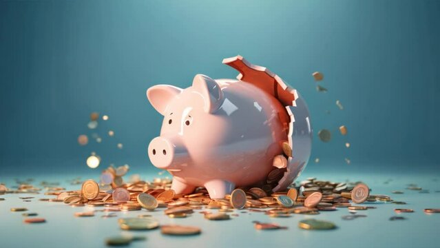 saving concept,broken piggy bank with coin