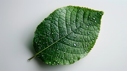 A close-up of a green leaf against a similar green background