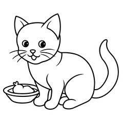 A Cat eating  food Line Art Vector 