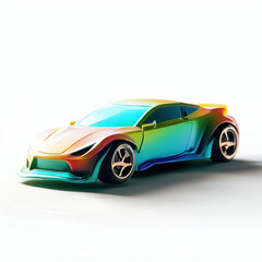  a classic sport car with bright colors on a white background. shiny automobile with rainbow colors. 3d illustration made with generative AI technology
