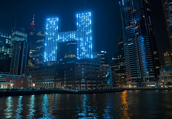 Obraz premium a city skyline and the huge letter H on it.