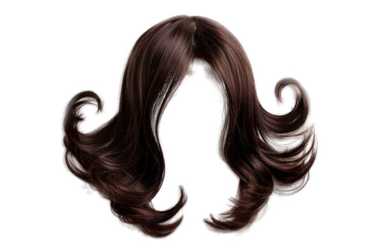 Stylish hair wig with trendy design isolated on background, front view, fashionable hairstyle concept.