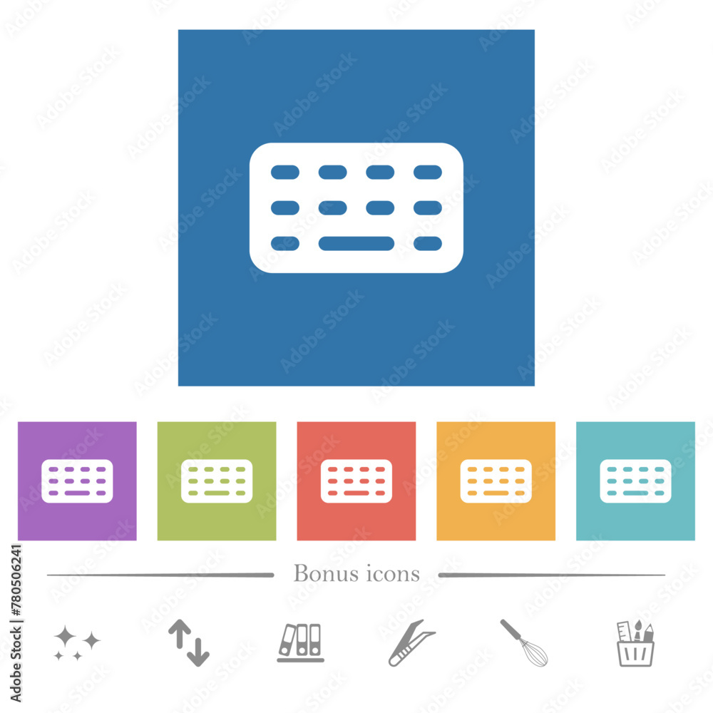 Poster computer keyboard flat white icons in square backgrounds