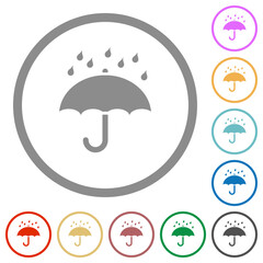 Umbrella with rain solid flat icons with outlines