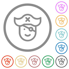 Pirate avatar outline flat icons with outlines
