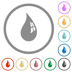 Water drop with reflection flat icons with outlines